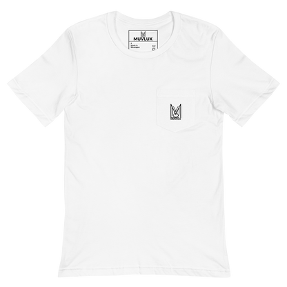 "Nightfall Noir" Muvlux's White Pocket T-shirt